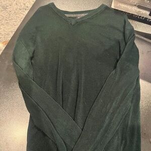 Tricots St Raphael Large Mens Sweater V Neck Long Sleeves Solid Plain Green